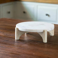 White Marble Cake Stand With Wooden Base