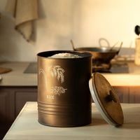 Charcoal Brown Rice Storage Barrel with Wooden Lid