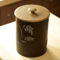 Charcoal Brown Rice Storage Barrel with Wooden Lid