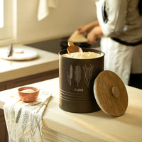 Charcoal Brown Flour Storage Barrel with Wooden Lid