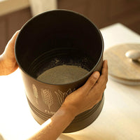 Charcoal Brown Flour Storage Barrel with Wooden Lid