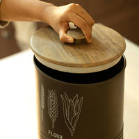 Charcoal Brown Flour Storage Barrel with Wooden Lid