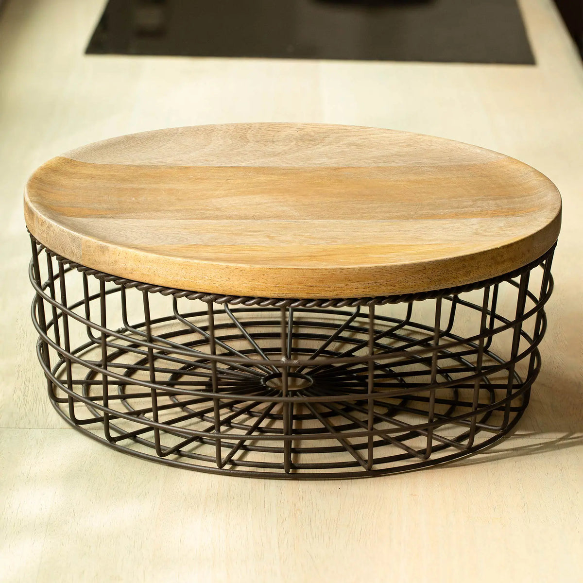 Charcoal Brown Twine Wire Basket (Round)