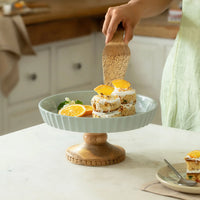 Upper Crust Ceramic Cake Stand with Wooden Server