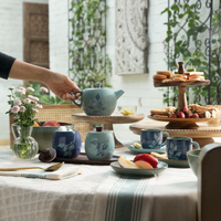 Aqua Floret Ceramic Tea Set For 4