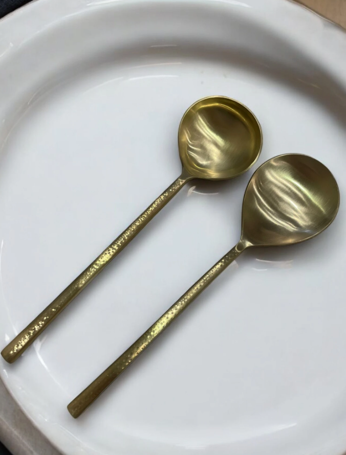 Aurum Gold Hammered Handle Serving Set Of Two