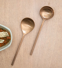 Aurum Rose Gold Hammered Handle Serving Set Of Two