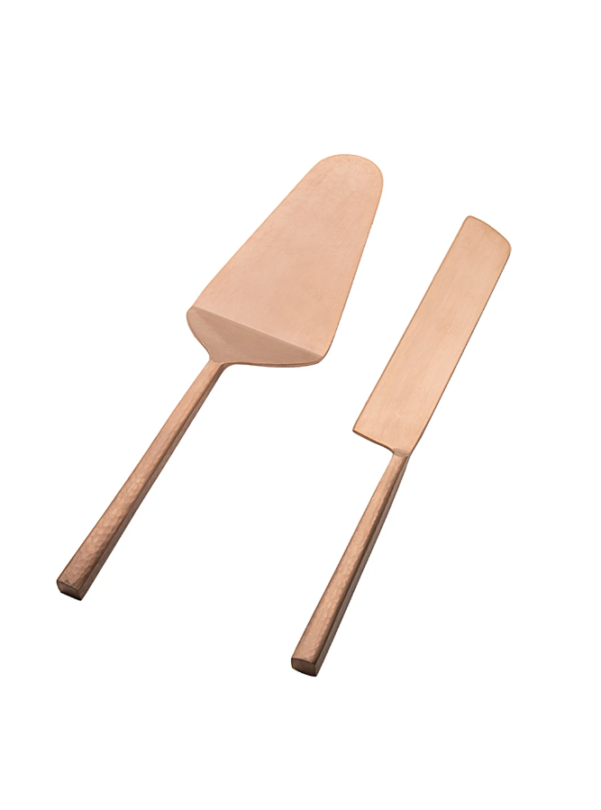Aurum Rose Gold Hammered Handle Cake Serving Set Of Two