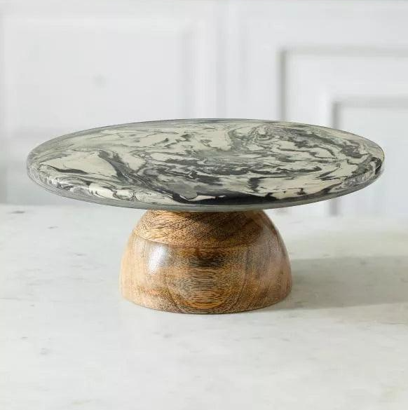 Carbon Ceramic and Wooden Cake Stand