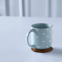 Blue Polka Dot Ceramic Mug with Wooden Lid