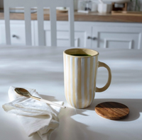 Striped Lemon Ceramic Mug with Wooden Lid
