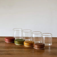 Set of 4 Glass Jars with Multicolour Wooden Lids