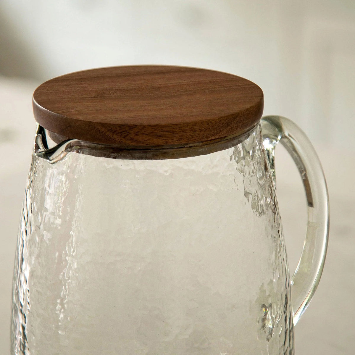 Dewy Glass Jug With Wooden Lid