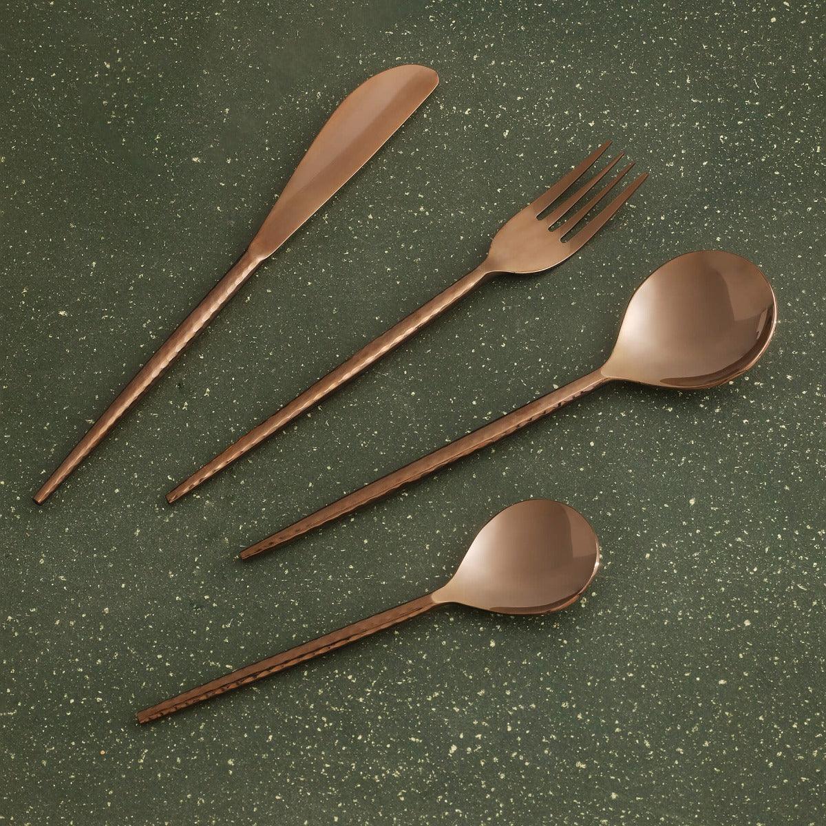 Norah Rose Gold Hammered Cutlery Set of Four