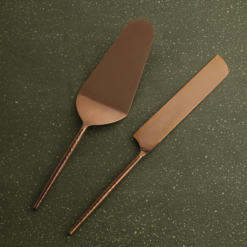 Norah Rose Gold Hammered Handle Cake Server Set Of Two