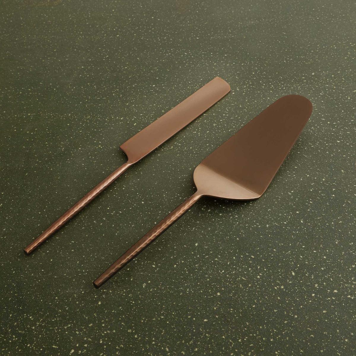 Norah Rose Gold Hammered Handle Cake Server Set Of Two