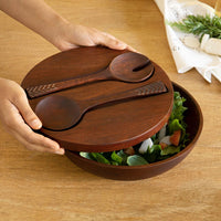 Zest Wooden Salad Bowl With Lid & 2 Server Spoons
