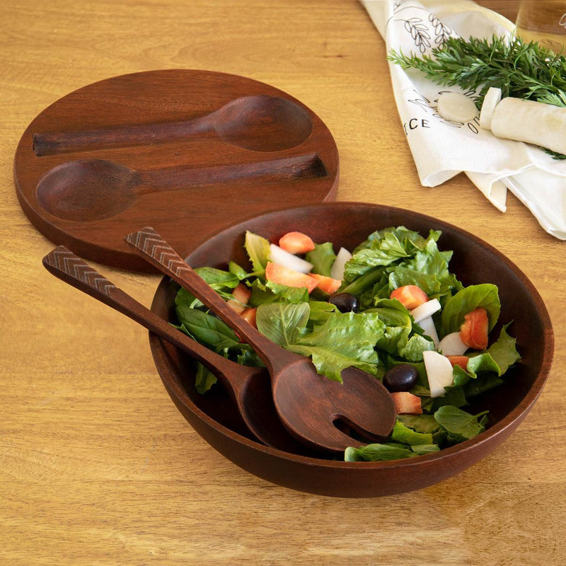 Zest Wooden Salad Bowl With Lid & 2 Server Spoons