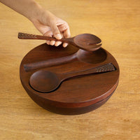 Zest Wooden Salad Bowl With Lid & 2 Server Spoons